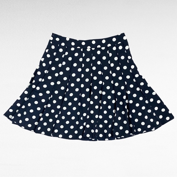 Premise Studio | Navy Blue Ivory Polka Dot Print Pleated Flowy Pinup Ski… - Picture 5 of 6